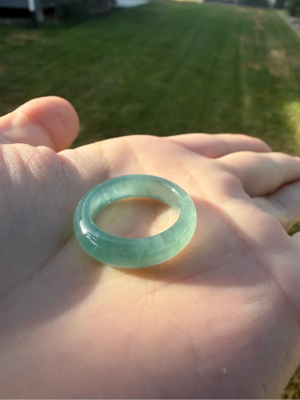 Natural Type A Guatemalan High Ice Jadeite Solid Band Ring with Snowflake Cotton